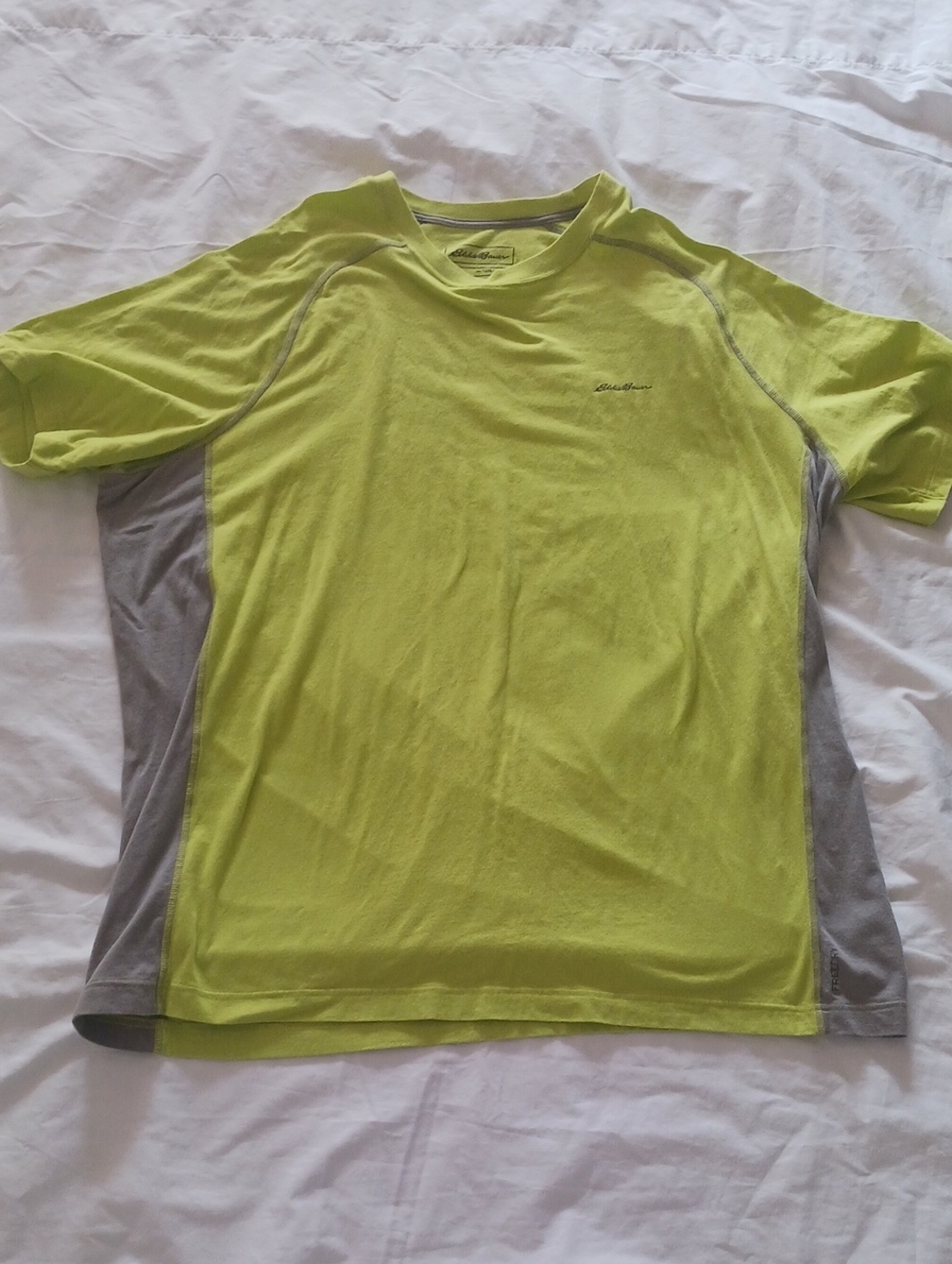 Eddie Bauer Neon Lime Short-Sleeve Athletic Tee with Gray Panels